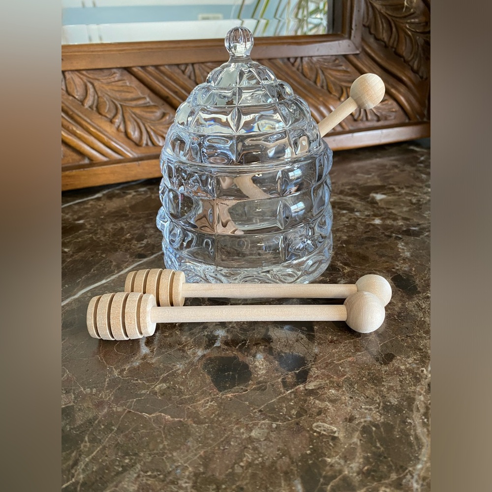 Glass Honey Jar With 3 Wooden Dippers